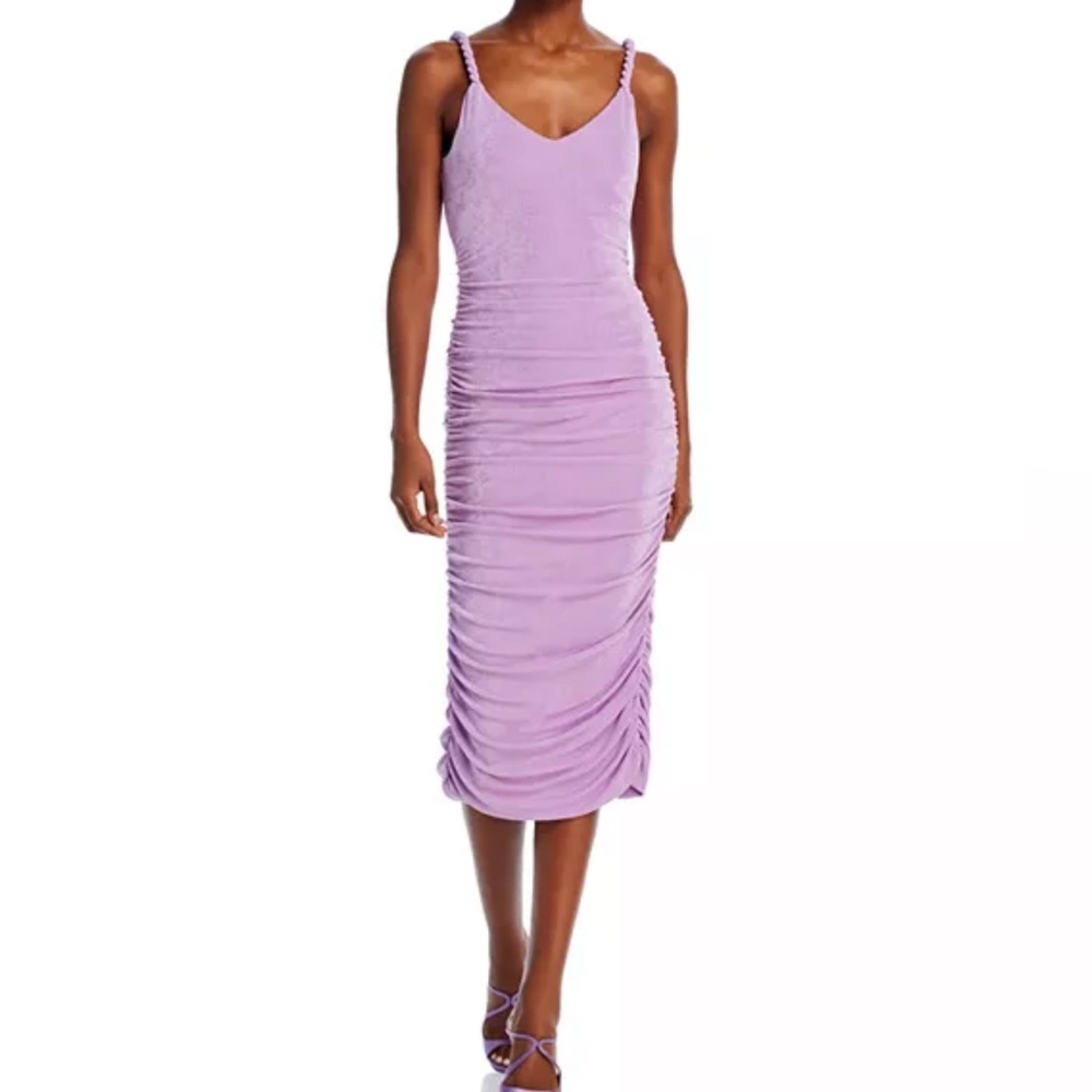 Likely NWT Lavender Purple Braided Straps Regan Ruched Midi Dress